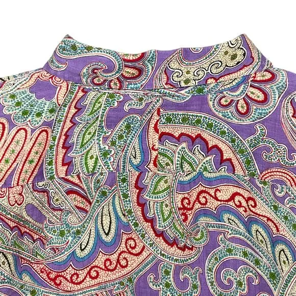 LAUREN RALPH LAUREN Shirt Top Linen Paisley Print Art ColorButton Up Down XL - Picture 9 of 12